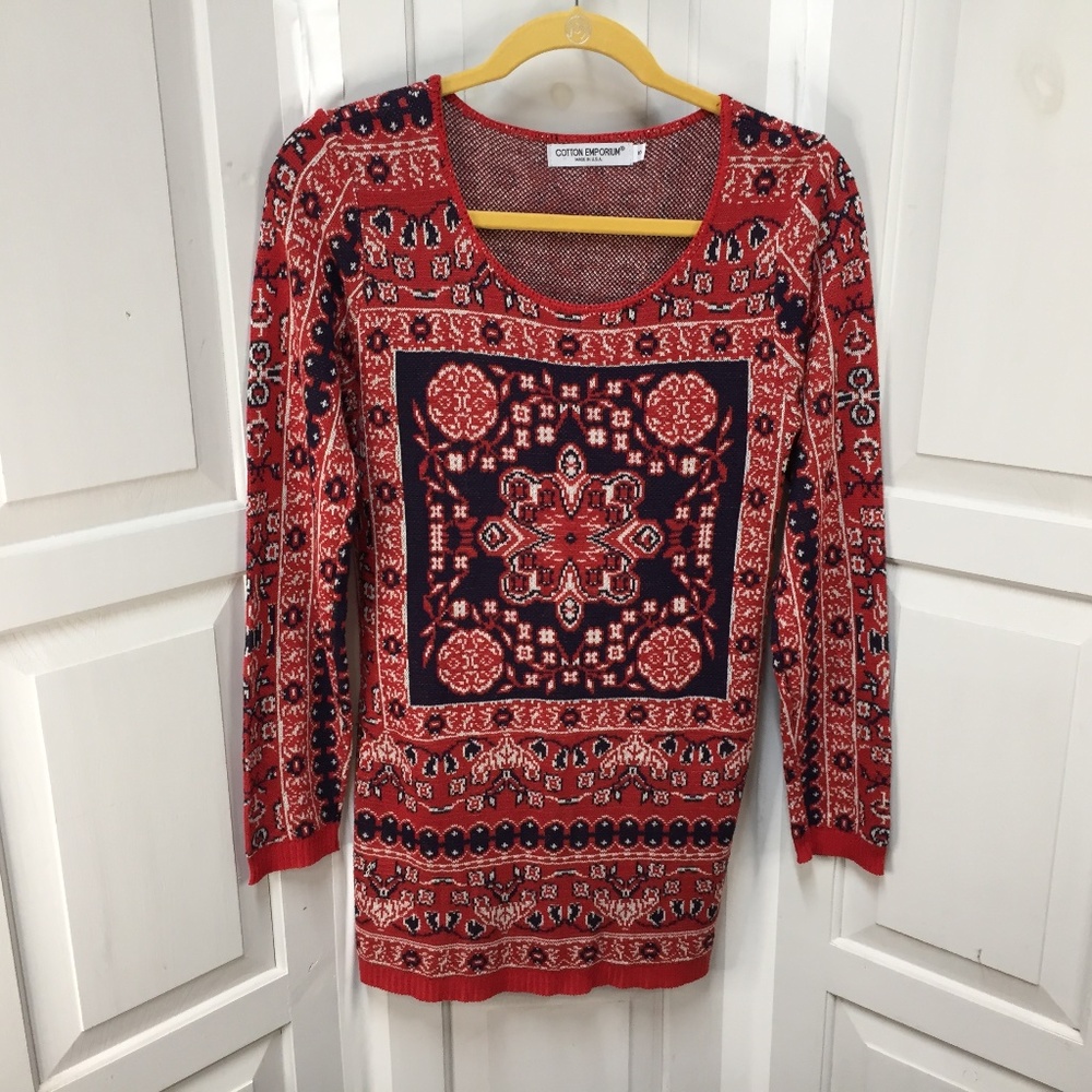 Cotton Emporium Red and Blue Patterned Sweater